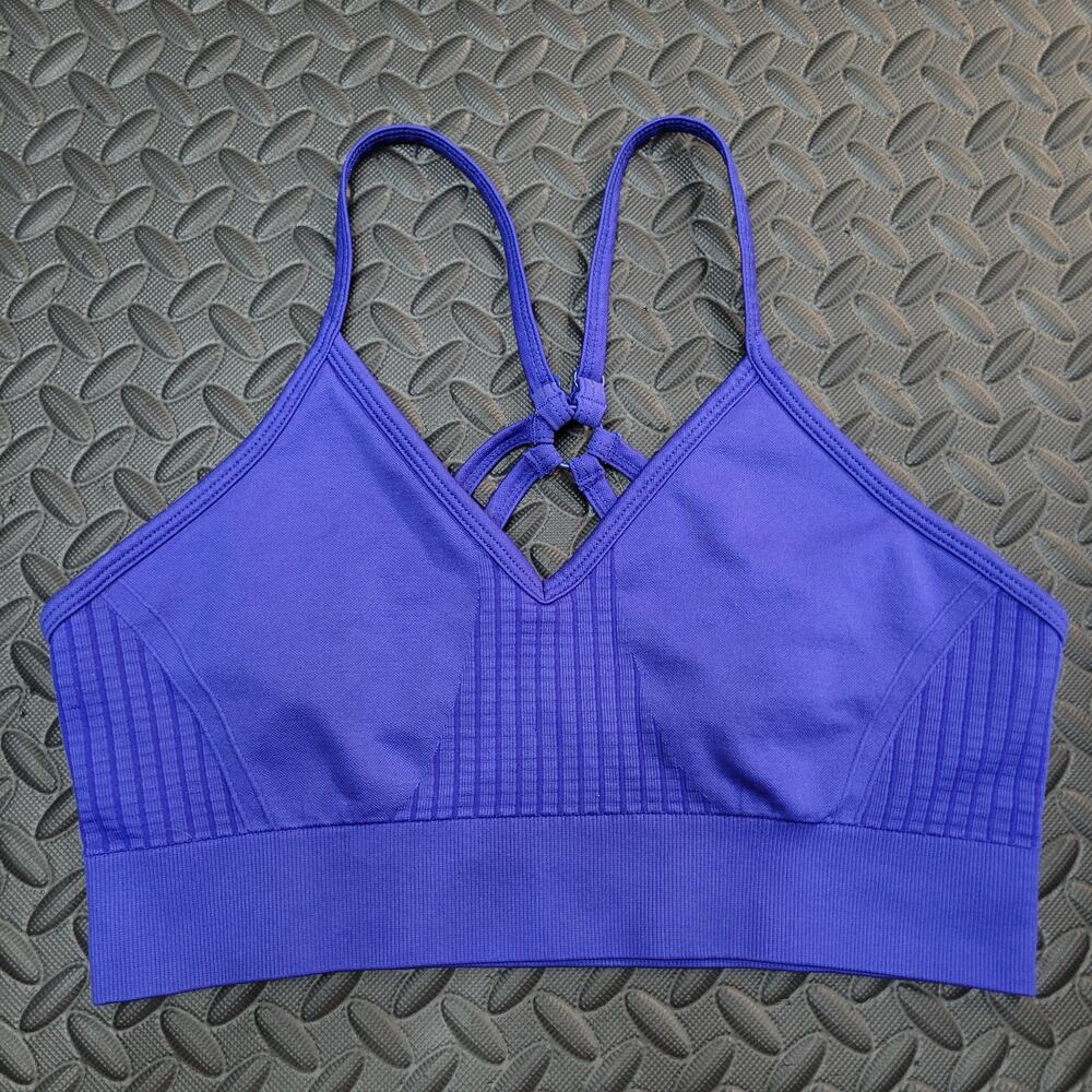 Zella Seamless Strappy Back Sports Bra Blue Medium Low Impact Yoga Athleisure